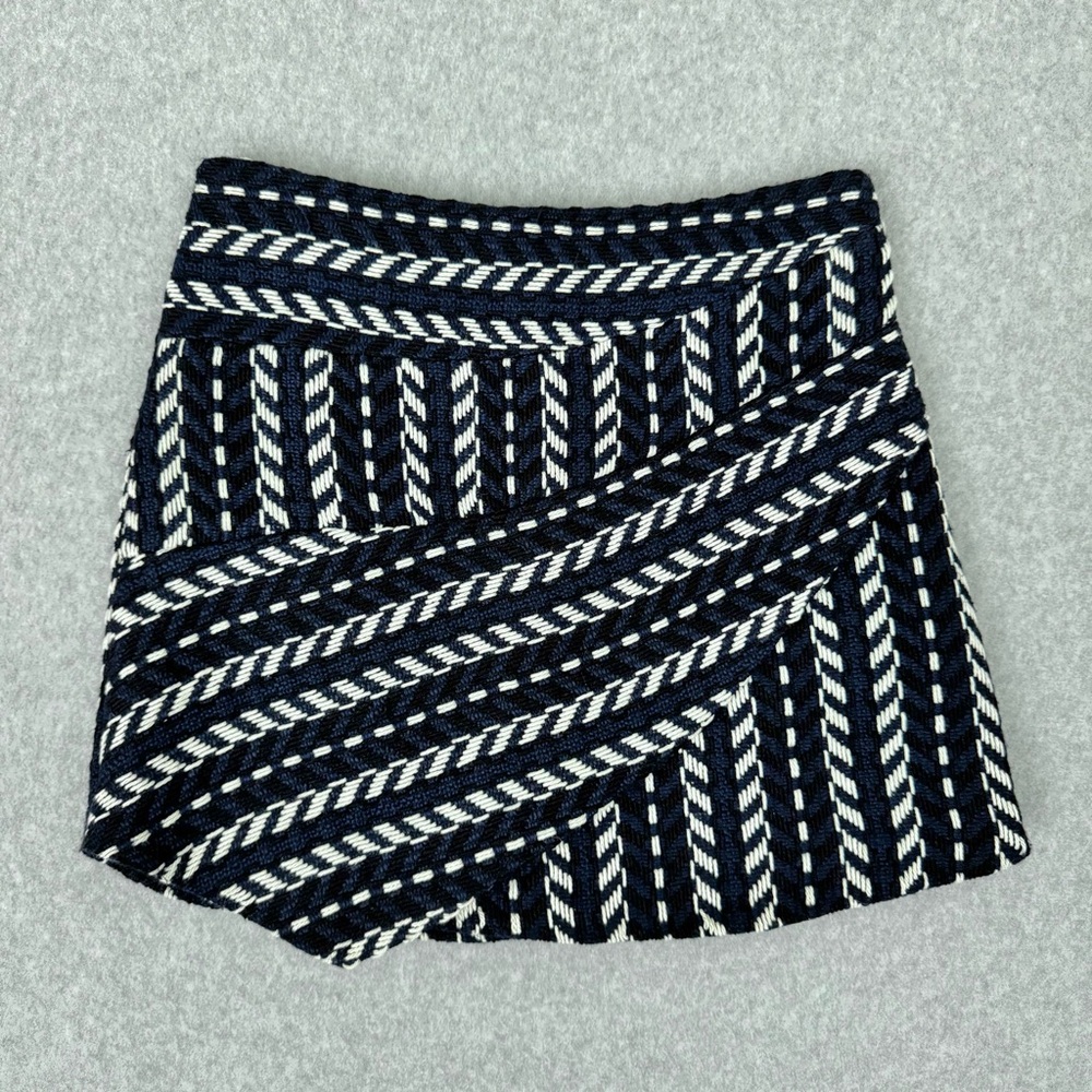 Haute Rogue Mini Skirt Womens Small Navy Blue Black White Asymmetric Lined